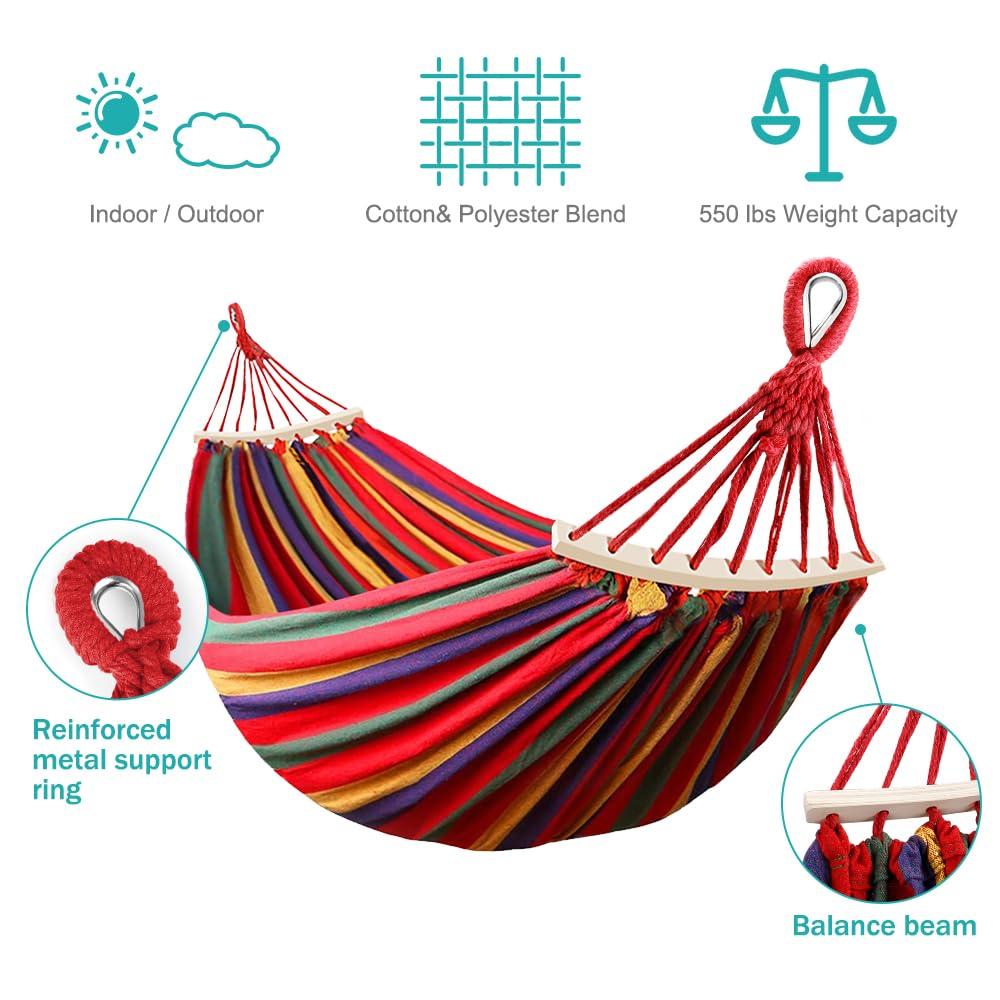 MOSFiATA Camping Hammock 550lb Upgraded Thickened 320G Durable Canvas Fabric Single Hammocks with Two Anti Roll Balance Beam and Sturdy Metal Knot Tree Straps for Camping, Patio, Backyard, Outdoor