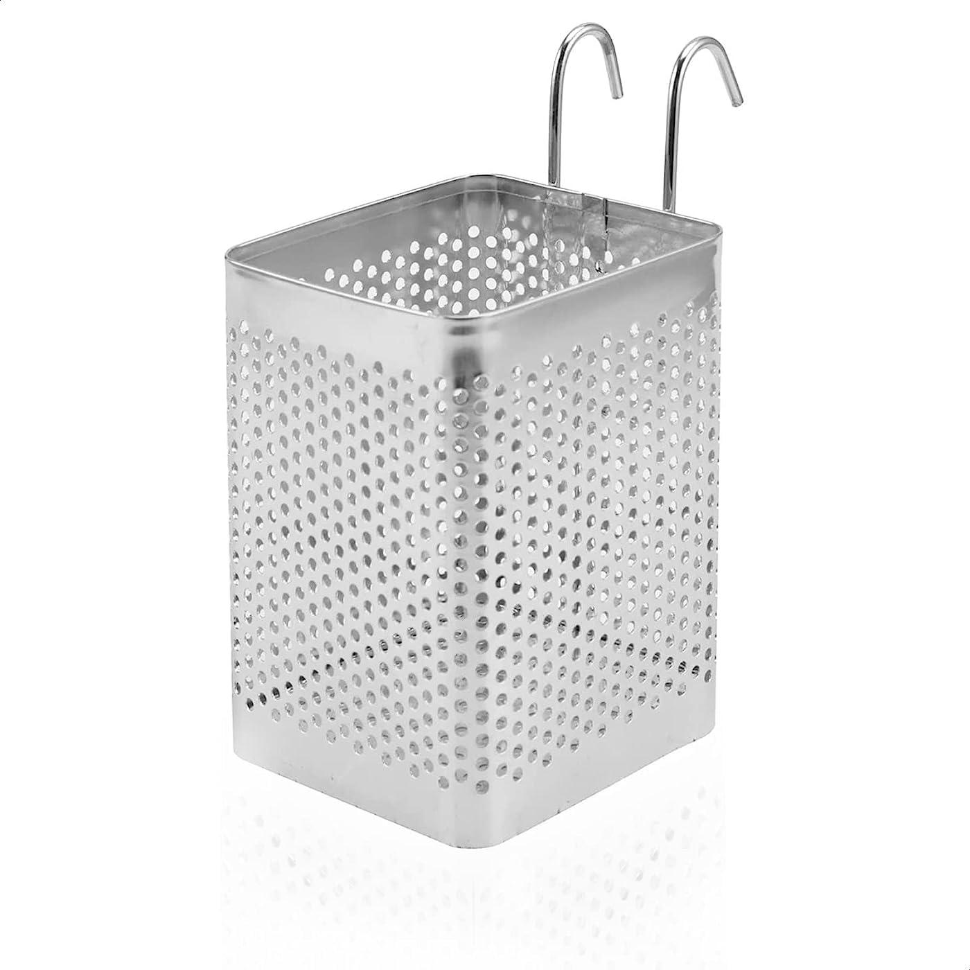 Small Kitchen Utensil Chopsticks Perforated Holder with Hooks - Stainless Steel Storage Stand Kitchen Holder for Spoon Knife Fork Case Organizer Dishwasher Safe Small Square Caddy