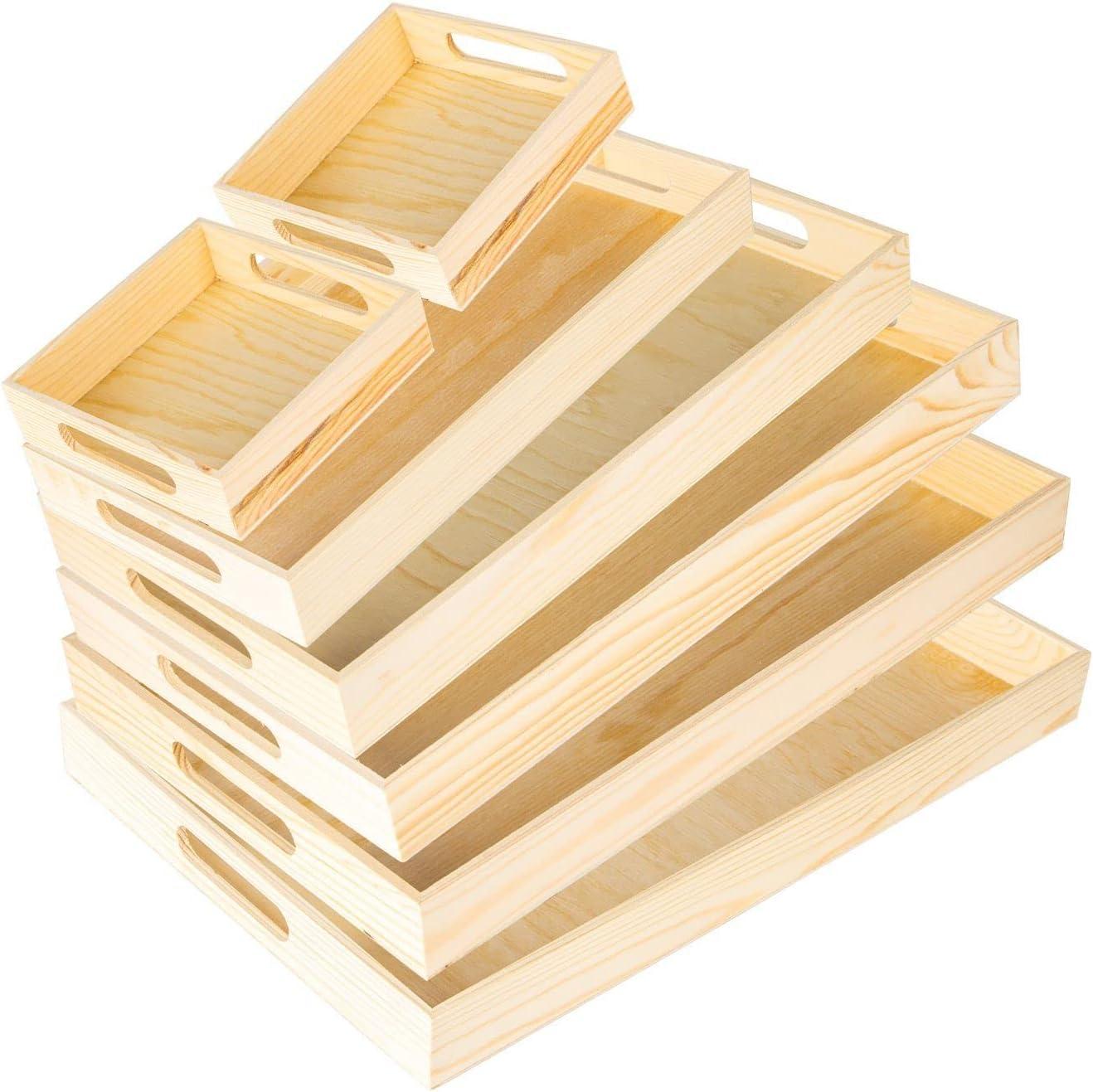 7-Piece Unfinished Pine Wood Nested Serving Trays Set