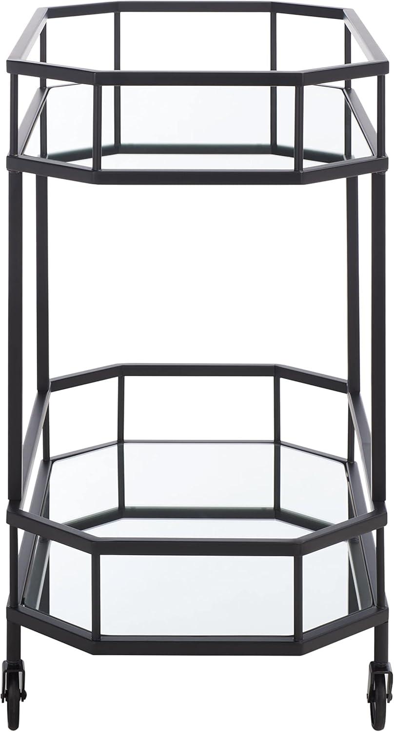 SAFAVIEH Silva 2 Tier Modern Glam Octagon Bar Cart with Casters, Black (29.6 in. W x 16.5 in. D x 29.8 in. H)