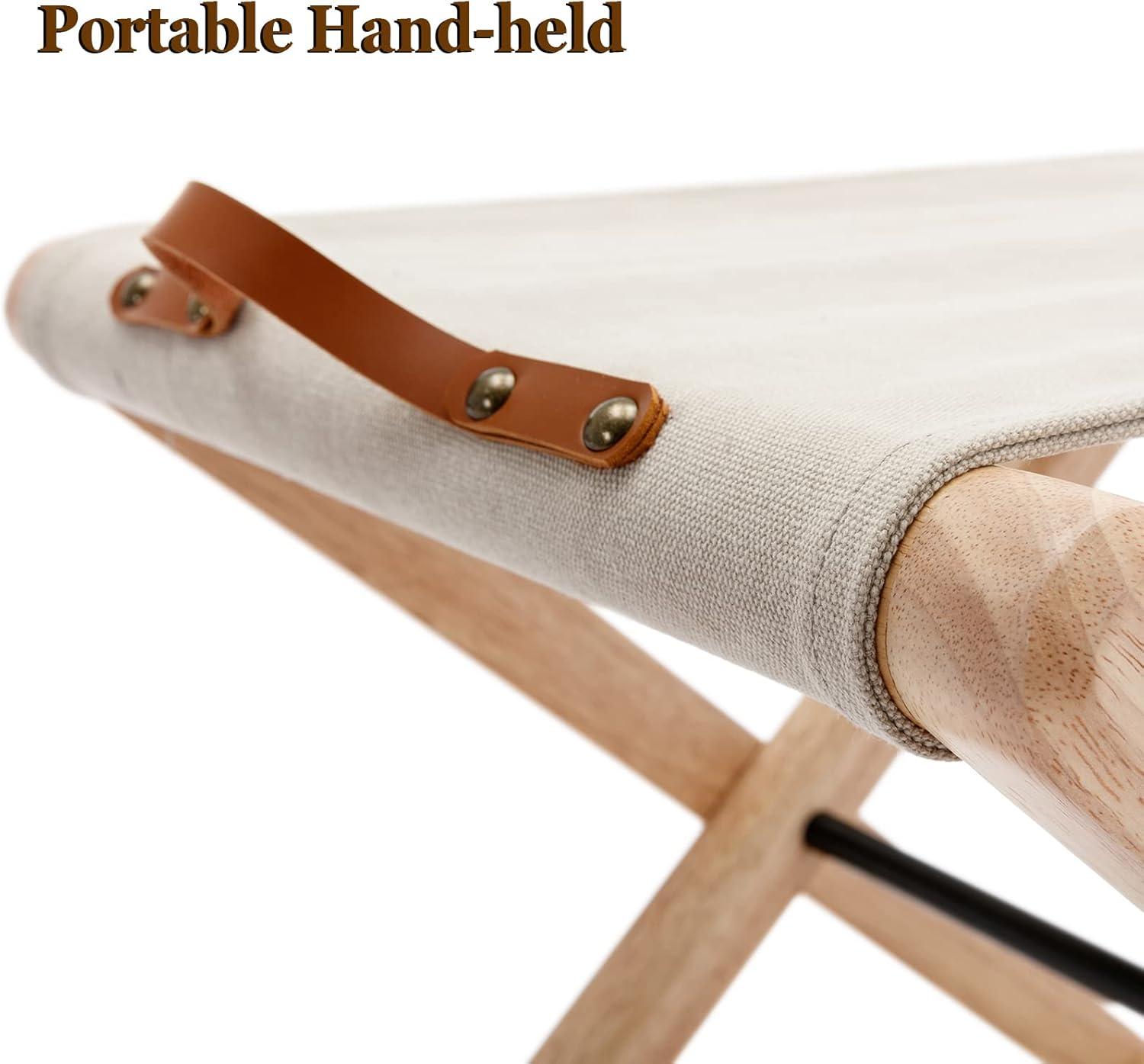 Folding Chairs Patio Stool for Camping Solid Wood Teak and Fabric (Set of 2)