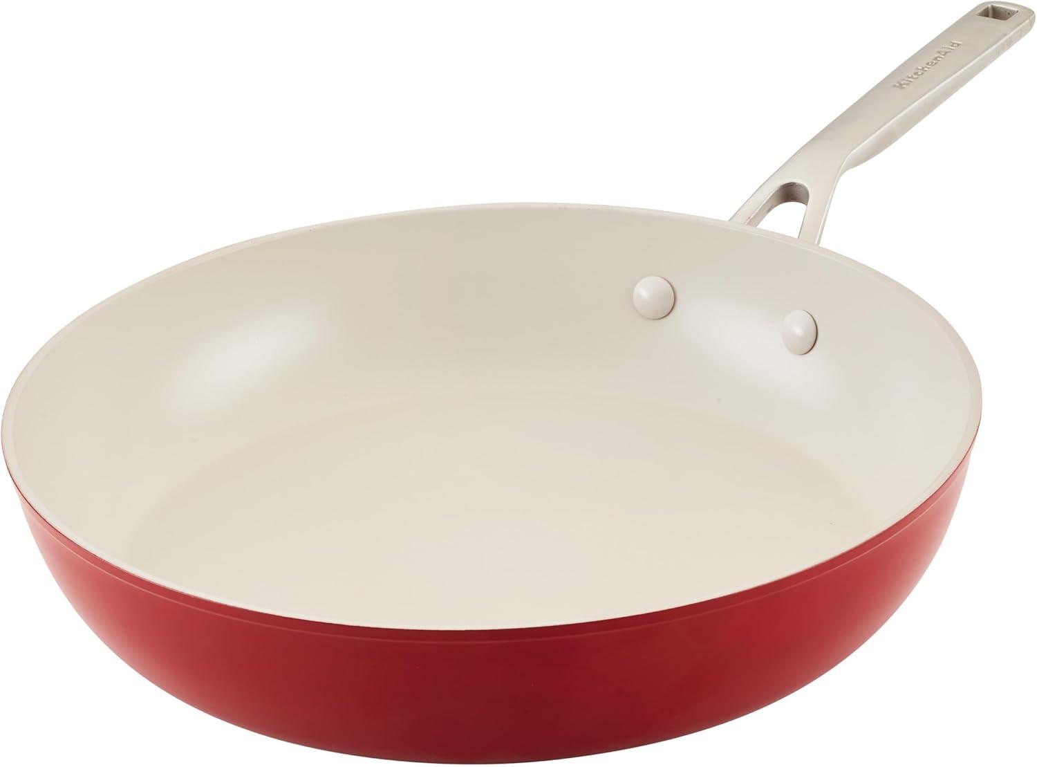 KitchenAid 12.25" Hard Anodized Ceramic Nonstick Frying Pan Empire Red: Lifetime Warranty, Hand Wash, Gas & Electric Compatible