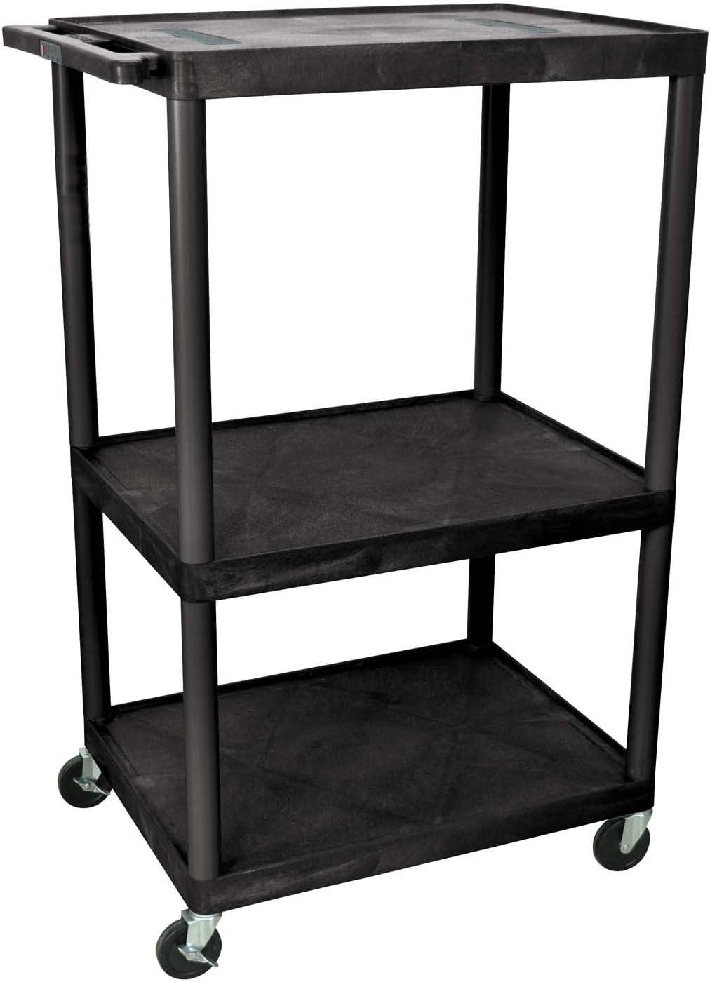 Black 3-Shelf Plastic AV Cart with Wheels