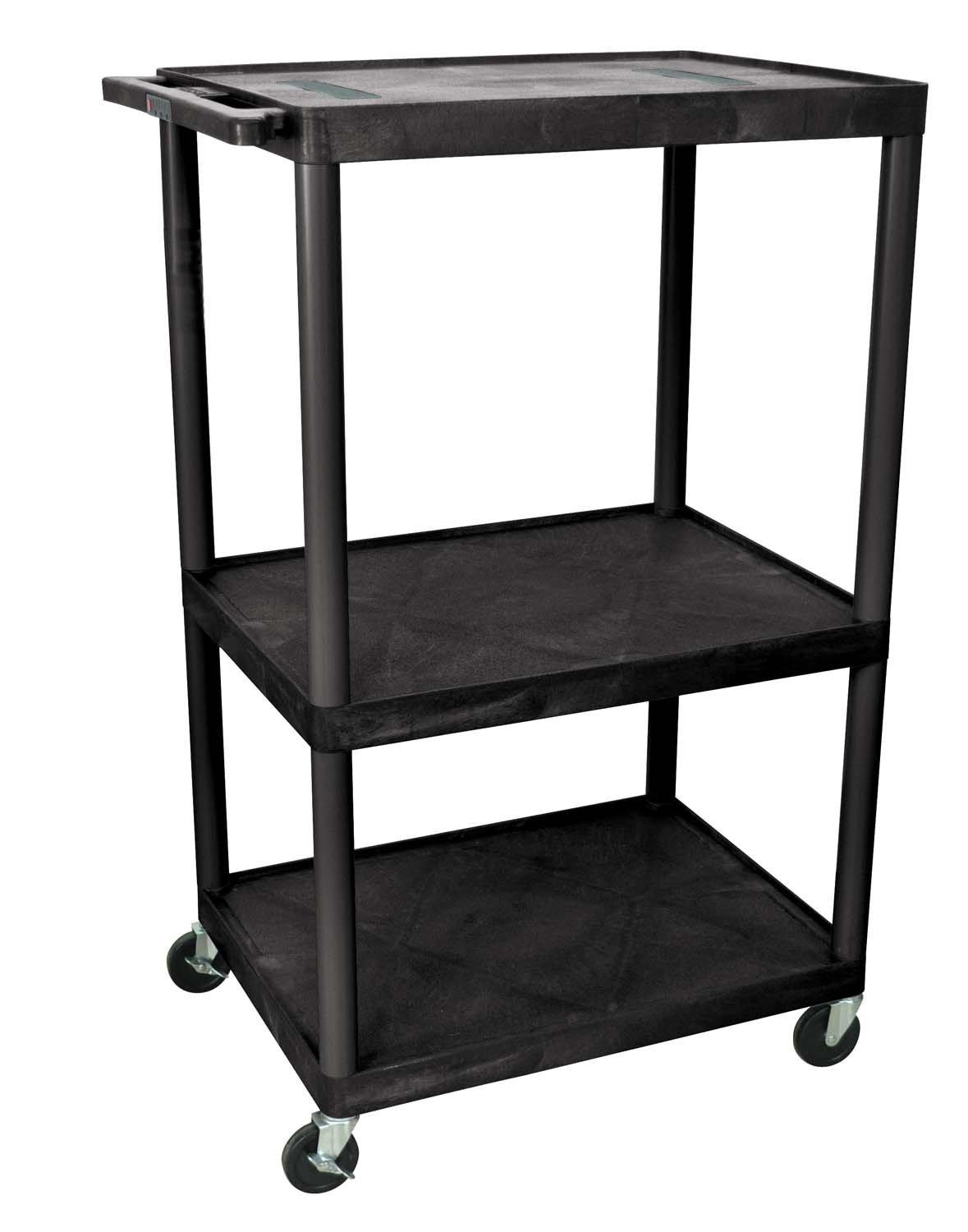 Black 3-Shelf Plastic AV Cart with Wheels