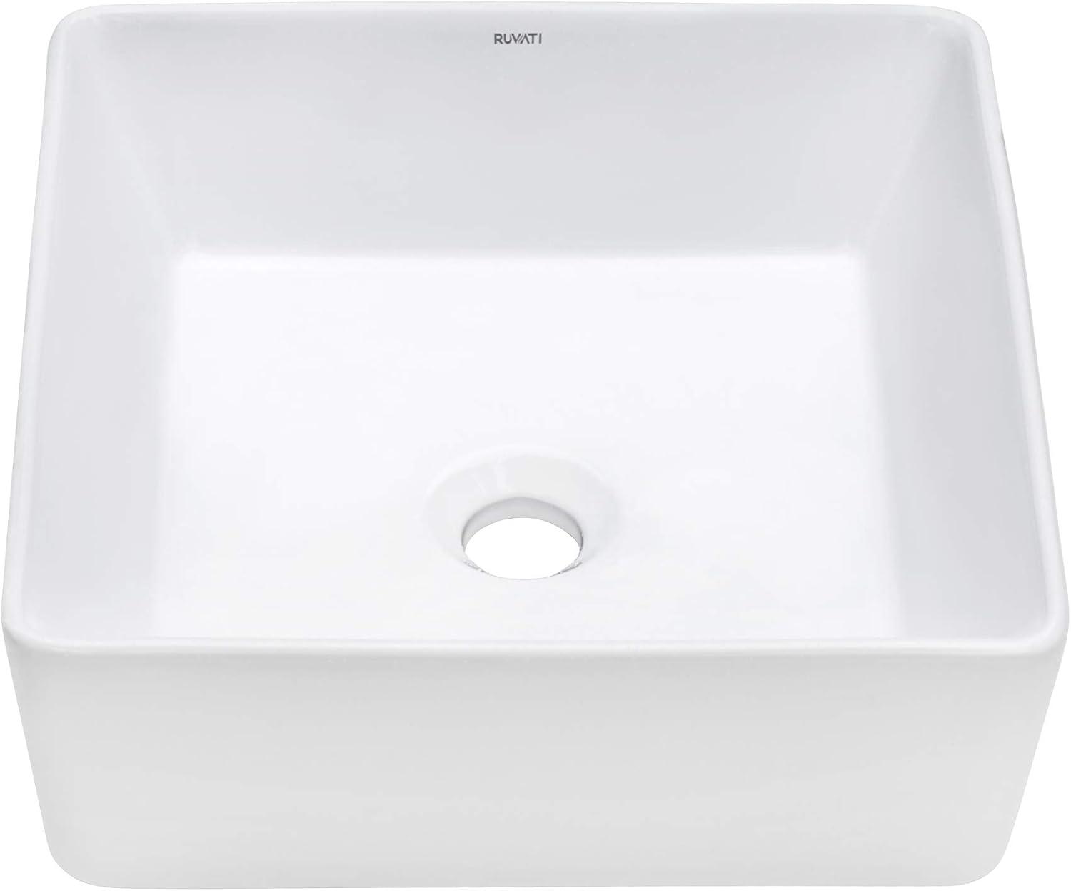 White Ceramic Square Above-Counter Vessel Sink