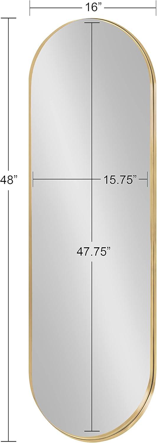 Kate and Laurel Rollo Midcentury Capsule Wall Mirror, 16 x 48, Gold, Decorative Full Length Oval Mirror for Wall