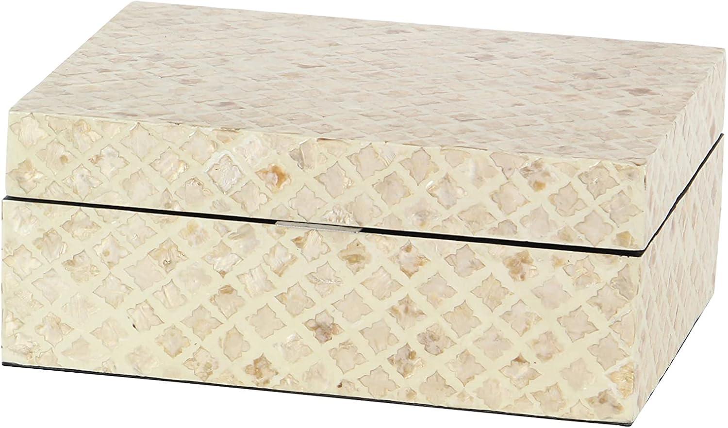 Set of 2 Shell Inlaid Wooden Boxes Natural - Olivia & May: Coastal Style Storage with Felt Stoppers