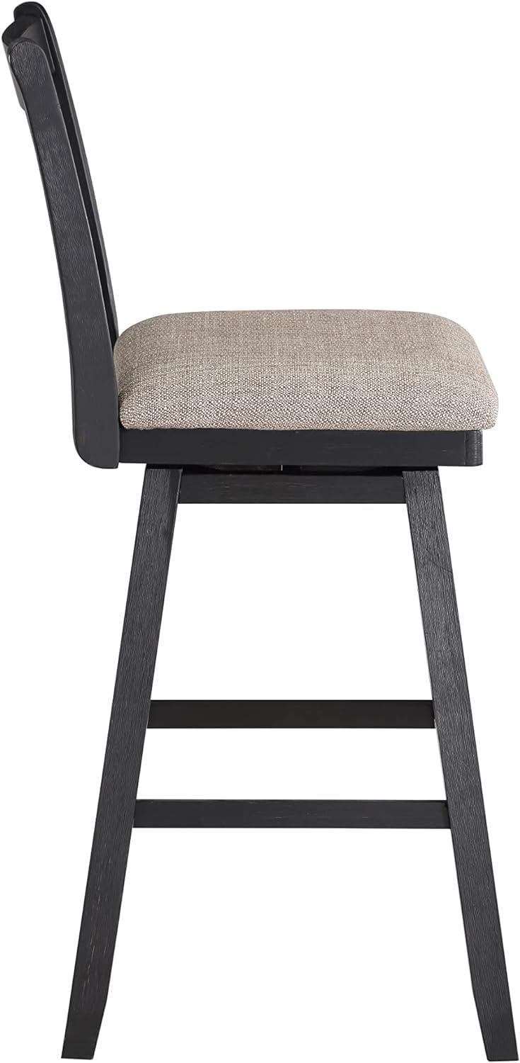 Home 2 Office 24" Brookline Xx Back Swivel Counter Height Barstool Distressed Black: Upholstered, Wood Frame, Footrest