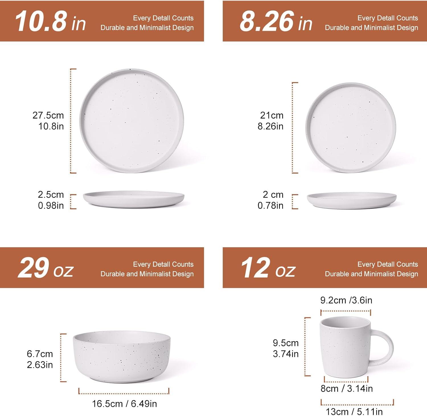 Elanze Designs Shiny Speckled Ceramic Dinnerware 16 Piece Set - Service for 4, White