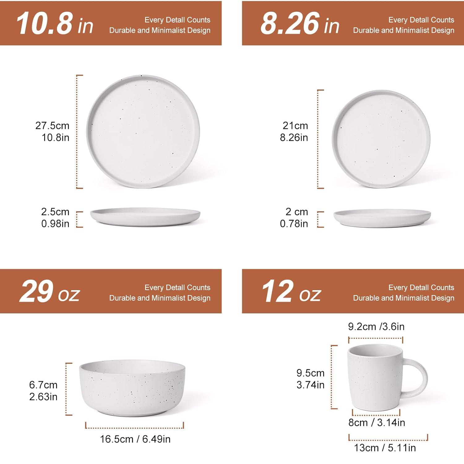 Elanze Designs Shiny Speckled Ceramic Dinnerware 16 Piece Set - Service for 4, White