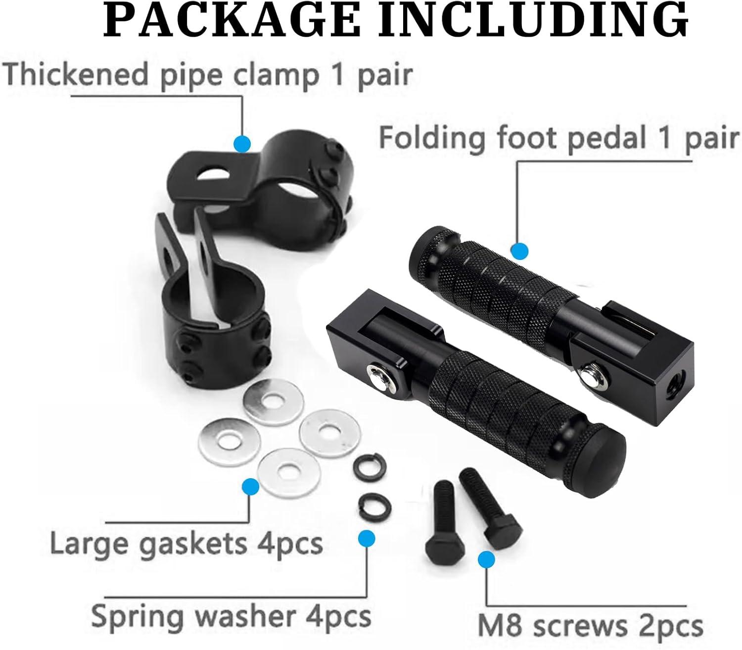 XINGWU M8 Motorcycle Foot Pegs 90 Degree Foldable Footpegs CNC Anti-Skid Footrest Universal for Yamaha Honda Suzuki Aprilia Electric Car Motorbike Mini Bike Dirt Pit Bike Passenger Pedal (Black)