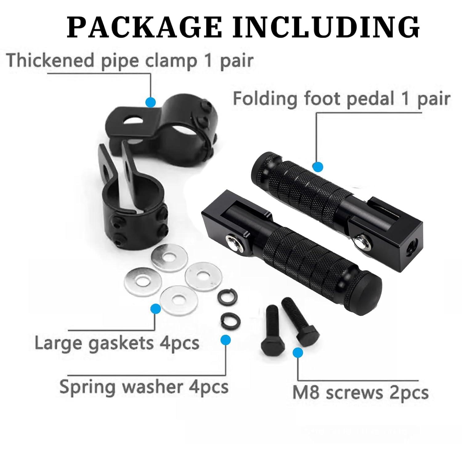 XINGWU M8 Motorcycle Foot Pegs 90 Degree Foldable Footpegs CNC Anti-Skid Footrest Universal for Yamaha Honda Suzuki Aprilia Electric Car Motorbike Mini Bike Dirt Pit Bike Passenger Pedal (Black)