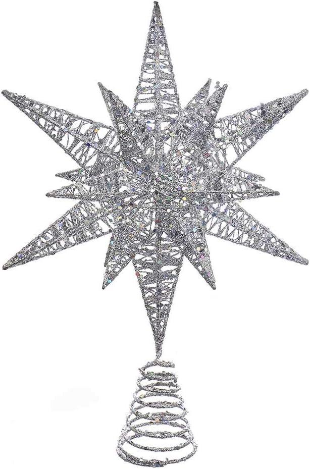 Silver Glitter Wire 3D Star Christmas Tree Topper