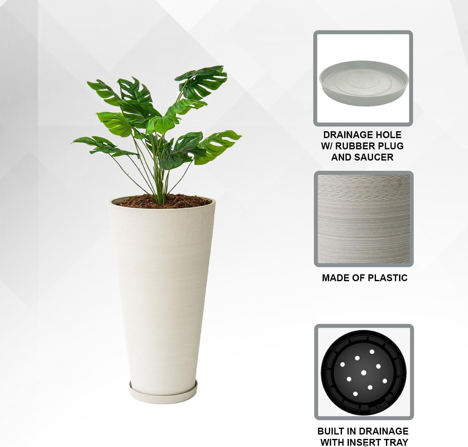 White Tall Round Self-Watering Indoor/Outdoor Planters Set