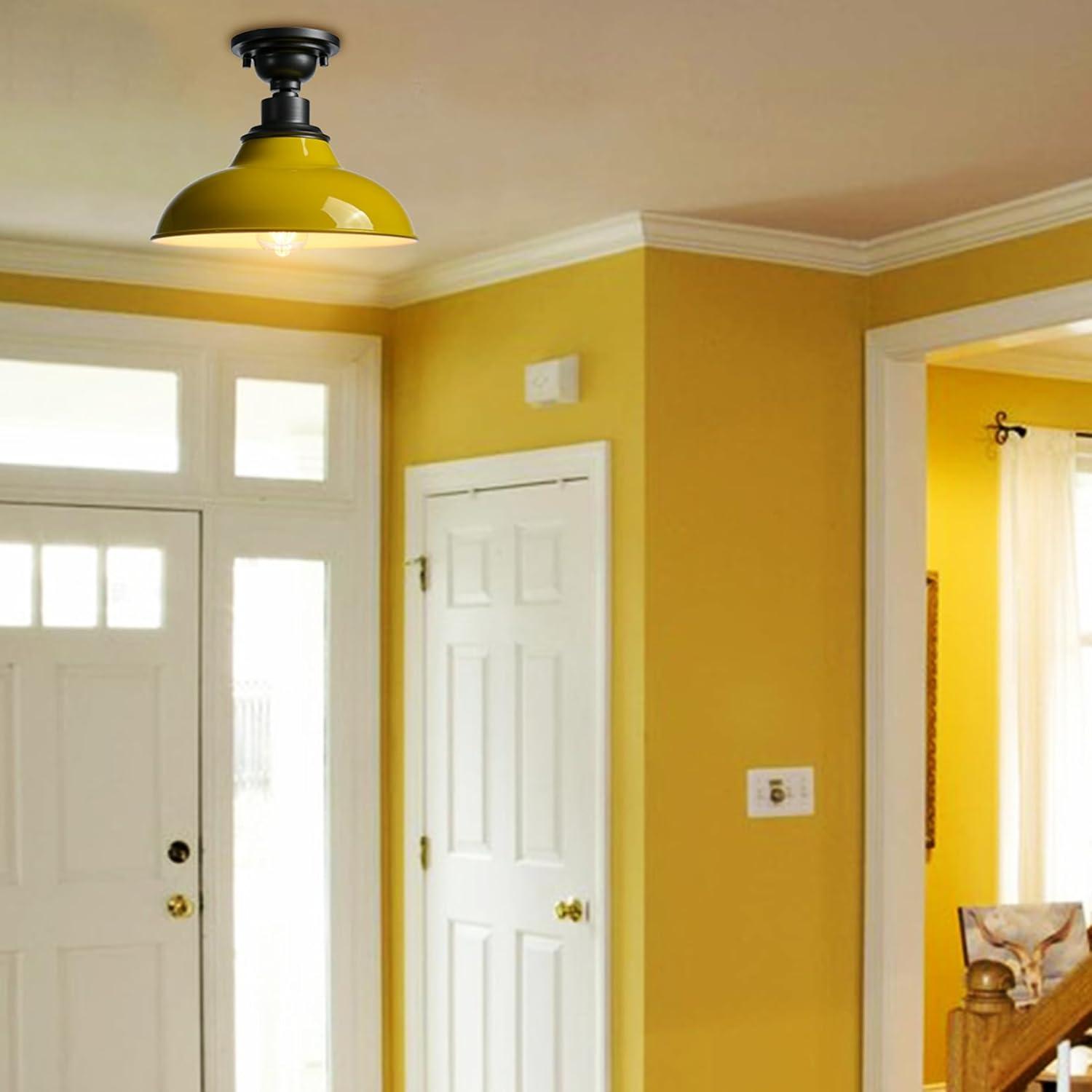 Modern Yellow Semi Flush Mount Light Barn Style Ceiling Light Fixture