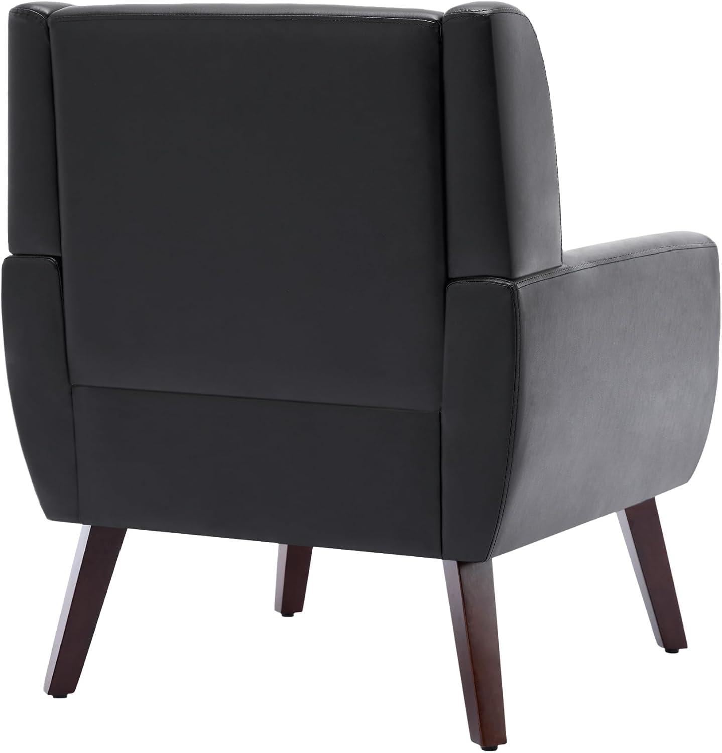 UIXE Faux Leather Accent Chair Upholstered Comfortable Armchair Modern Bedroom Chairs with Solid Wooden Legs, Brown