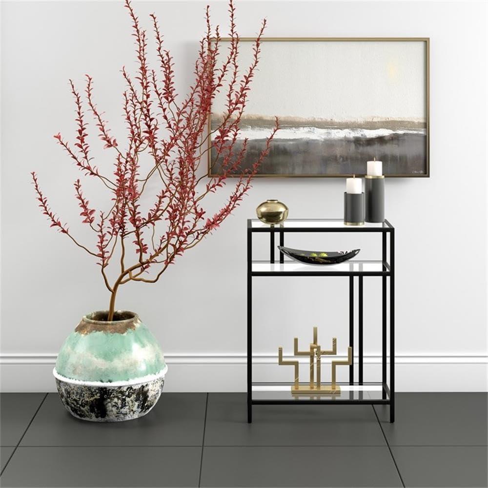 Evelyn&Zoe Cortland 22" Wide Rectangular Console Table with Glass Shelves, Blackened Bronze