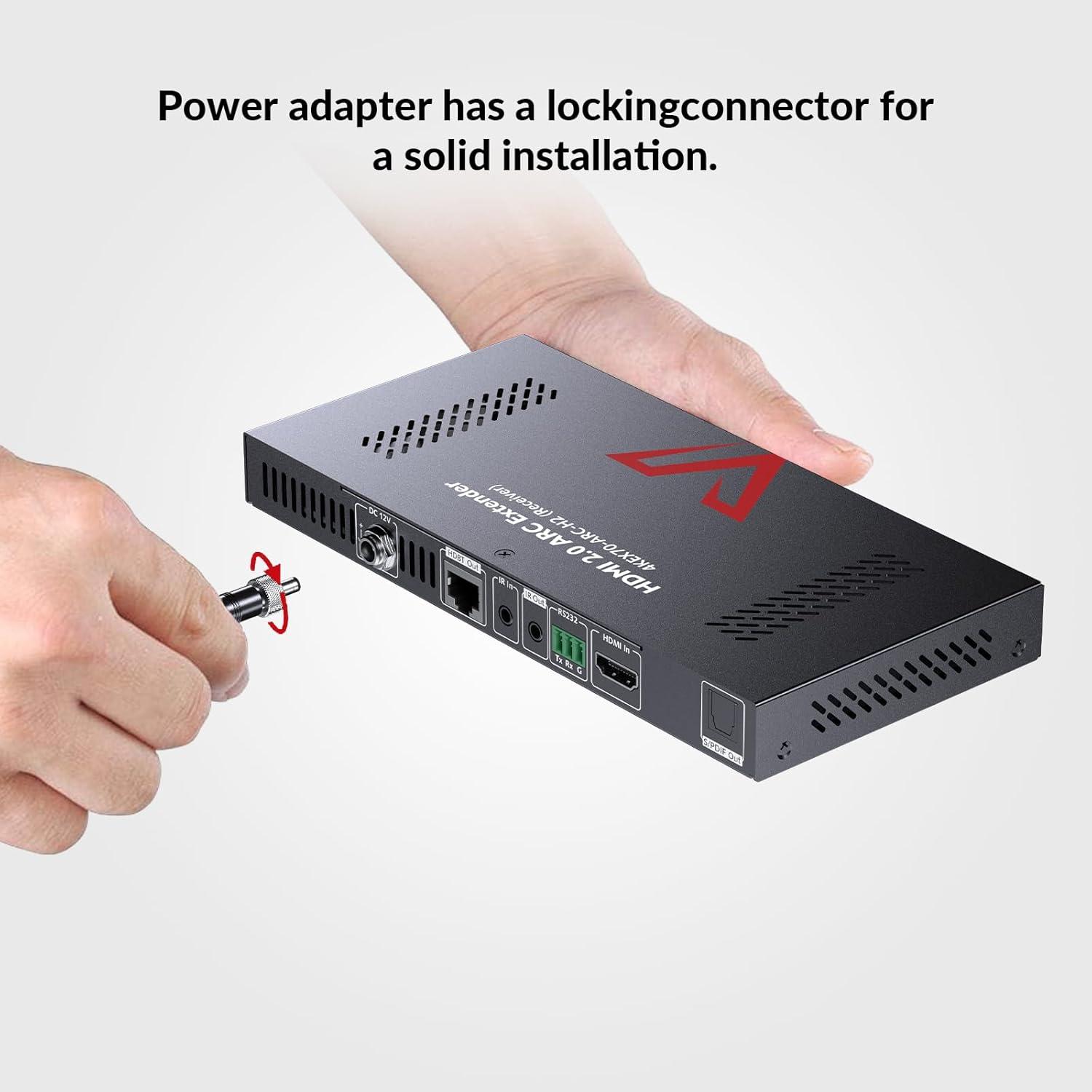 AV Access HDBaseT 4K HDMI Extender Over Cat5e/6/6a/7 4K@60Hz 130ft, 1080P@60Hz 230ft, HDR10+, HDMI 2.0 YUV4:4:4, UltraHD, HDCP 2.2, 18Gbps, Plug & Play, IR Return & PoE, Smart EDID(4KEX70-H2)