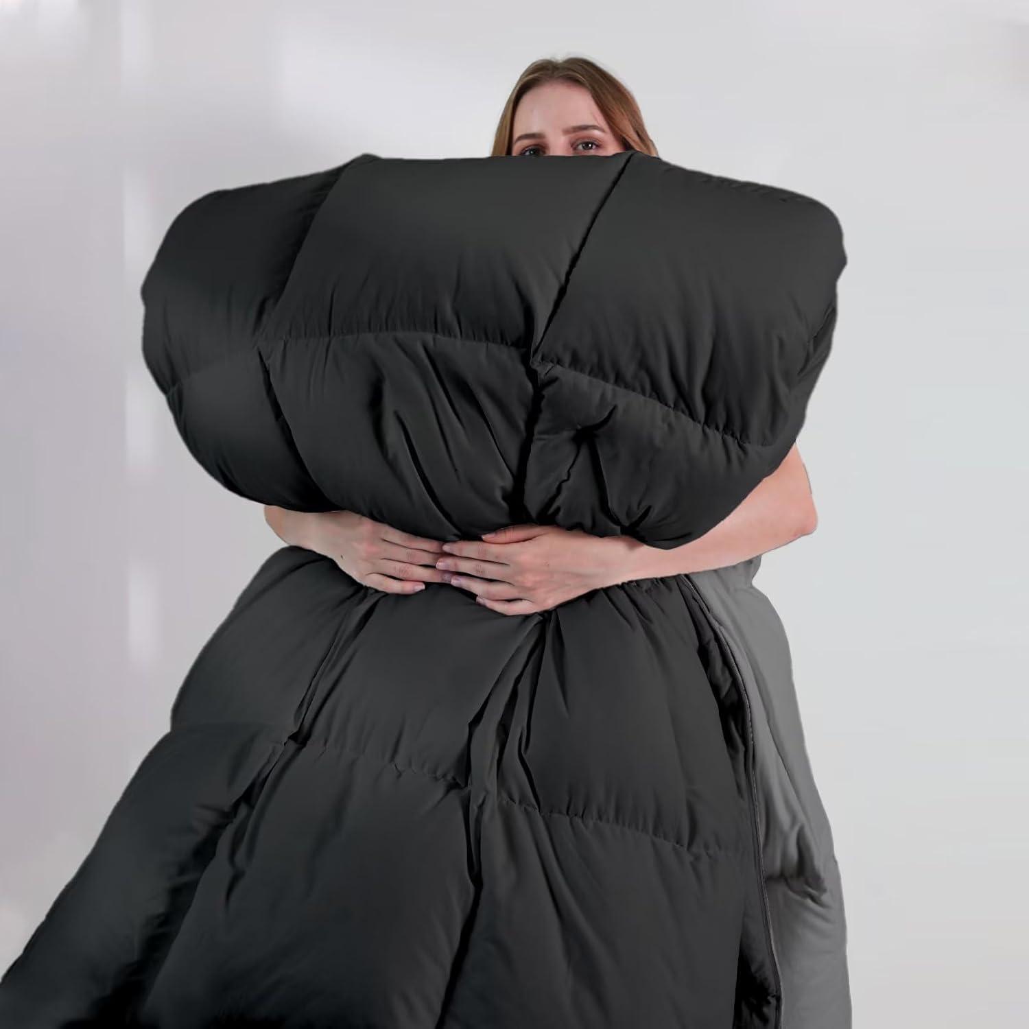 DOWNCOOL Comforter King Size, Reversible Duvet Insert,Black/Grey All Season Blanket, Lightweight Quilt, Down Alternative Hotel Comforter with Corner Tabs (Black/Gray, King 102x90 Inches)