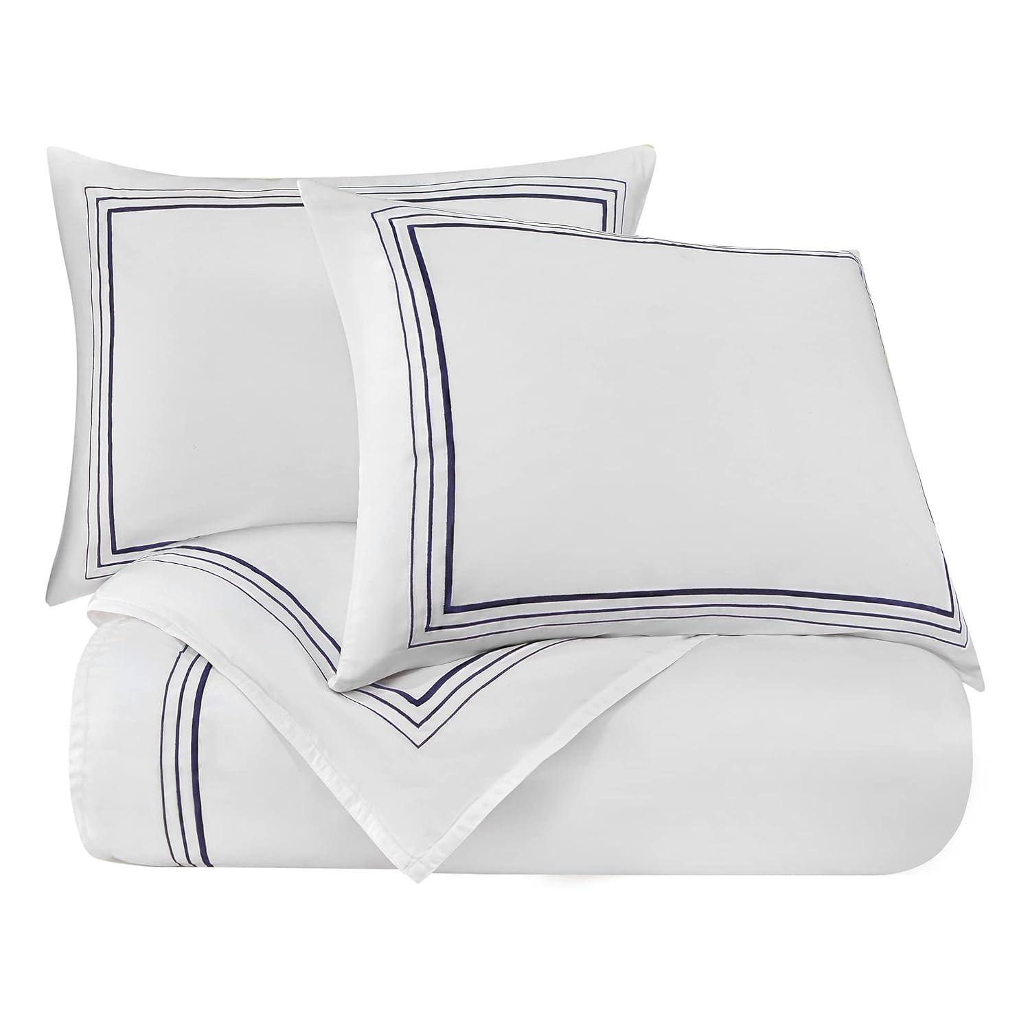 HiEnd Accents Embroidered Border 100% Cotton Modern Contemporary 3 Piece Duvet Cover Set