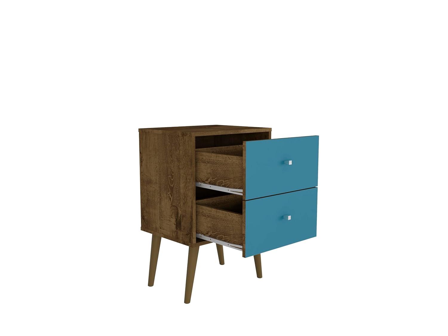 Liberty 2.0 Mid Century Modern Nightstand Rustic Brown/Aqua Blue - Manhattan Comfort
