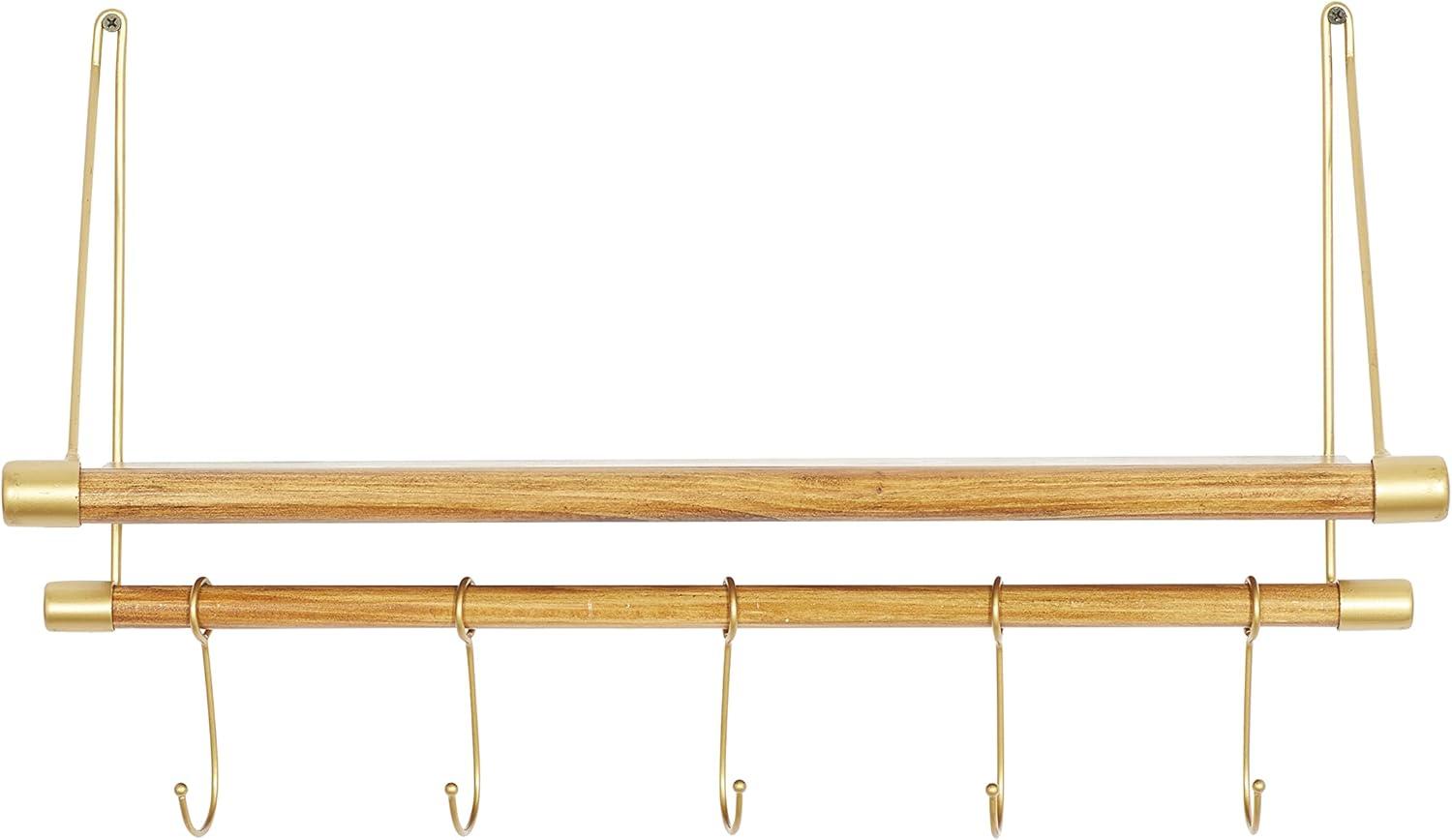 DecMode Gold Wood Contemporary Wall Hook