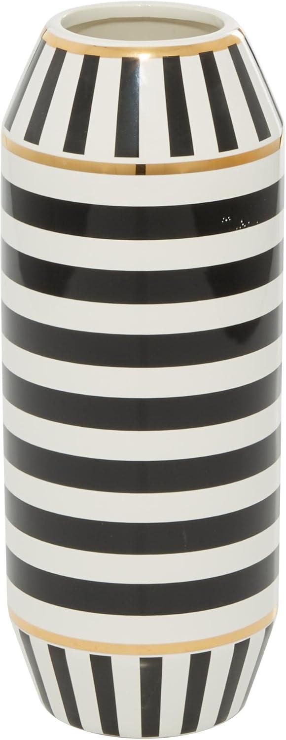 DecMode 13" Striped Black Ceramic Vase with Gold Accents