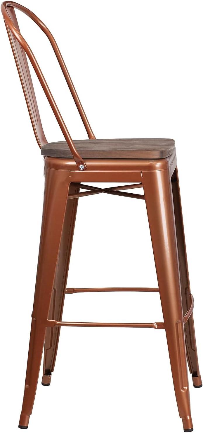 Flash Furniture 30" High Metal Barstool with Back and Wood Seat