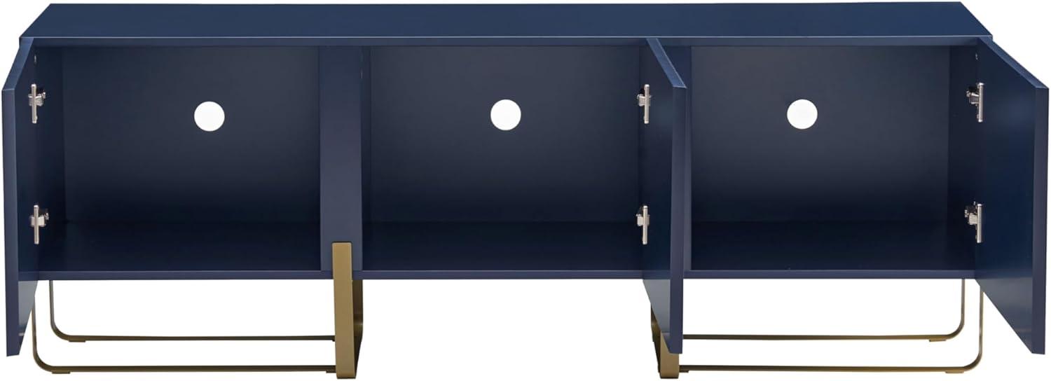 Denhour DH BASIC Modern 60-inch 3-Door Storage TV Stand by  Indigo Blue/Gold