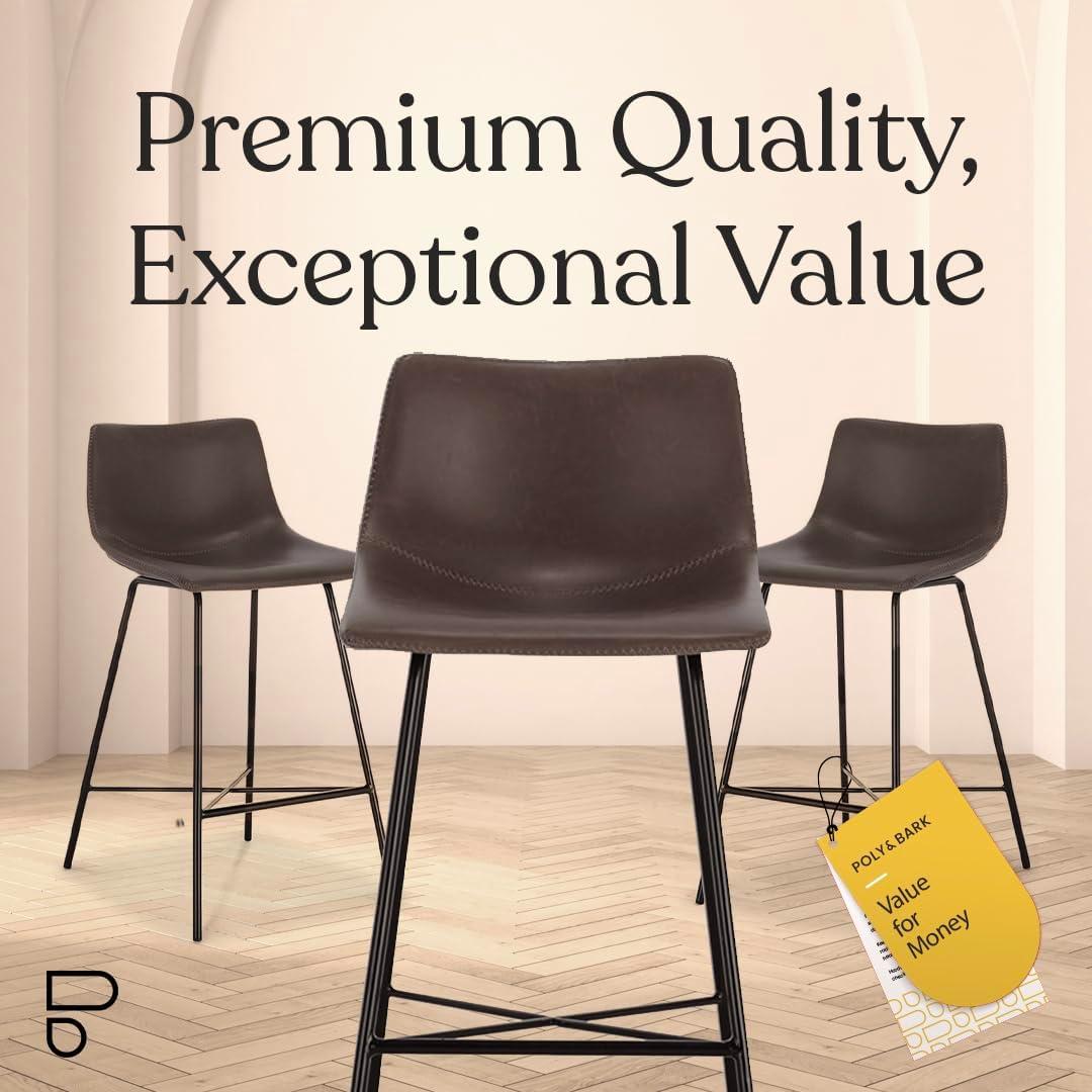5Rcom 600 lbs Counter Height Bar Stools Set of 3, 24 Inch Faux Leather Barstools with Back, Bar Chairs with Metal Legs for Kitchen Island, Dining Room, Party Room & Restaurant, (Brown)