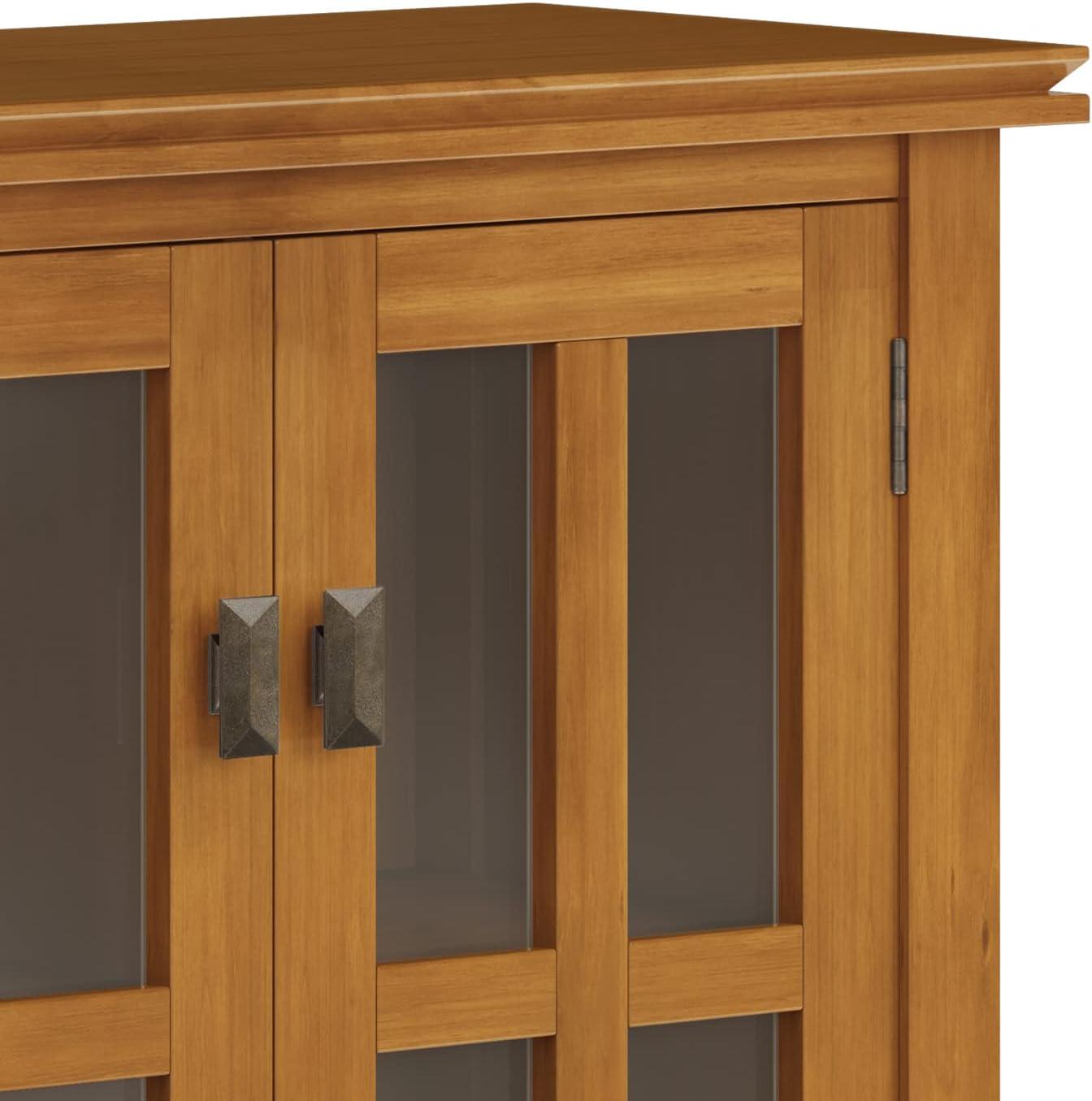 Simpli Home Artisan 30"W Solid Wood 2-Shelf Low Storage Cabinet with Glass Doors and Adjustable Shelves