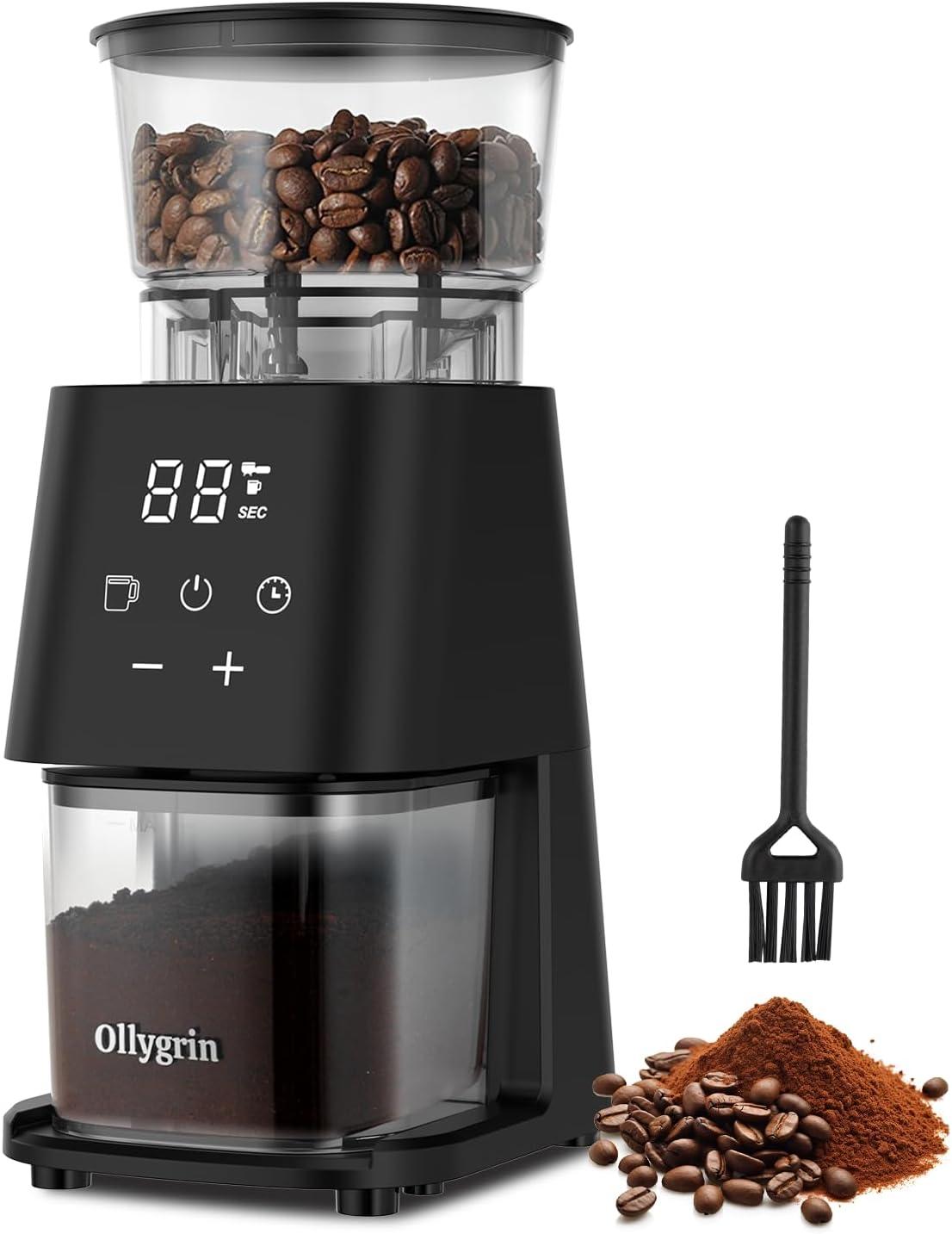 Ollygrin Conical Burr Coffee Grinder Electric Coffee Bean Grinder With Lcd Screen 30 Grind Settings Burr Mill Grinder, 2-12 Cups