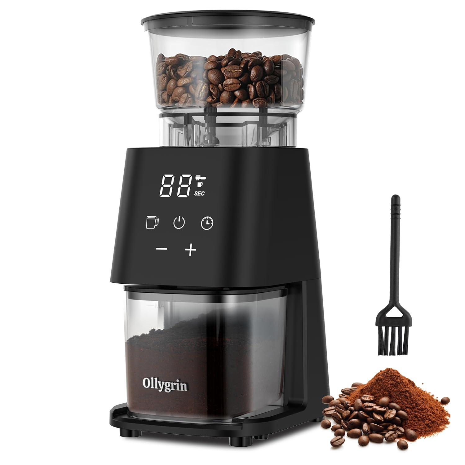 Ollygrin Conical Burr Coffee Grinder Electric Coffee Bean Grinder With Lcd Screen 30 Grind Settings Burr Mill Grinder, 2-12 Cups