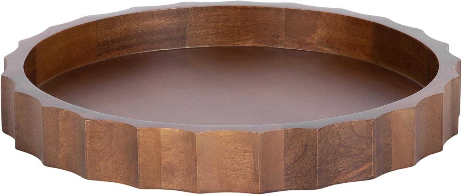 Kate and Laurel Lissi Decorative Round Tray with Wavy Design, 15 Inch Diameter, Walnut Brown, Mid-Century Modern Scalloped Circle Serving Tray for Coffee Table Ottoman, Dining Table, or Entryway Tray