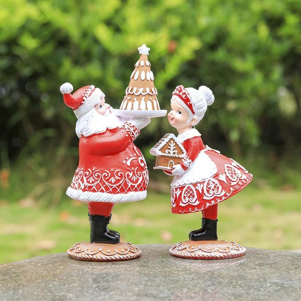 Santa And Mrs.Santa Christmas Figurines Resin Santa Decor Holiday New Heart E8P2