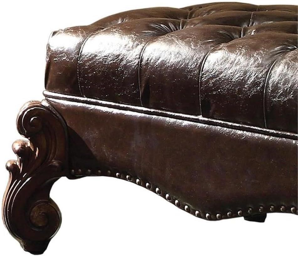 37" Versailles PU Two-Tone Ottoman Dark Brown/Cherry Oak - Acme Furniture