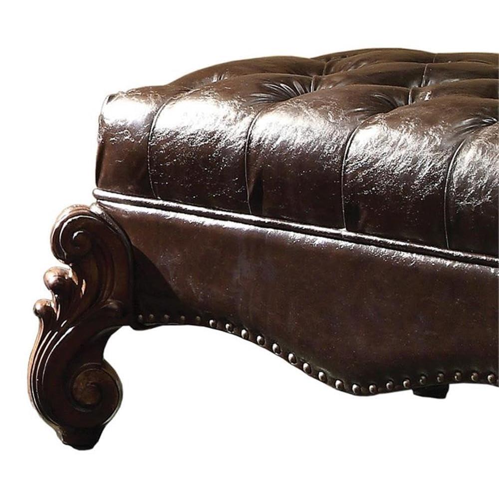 37" Versailles PU Two-Tone Ottoman Dark Brown/Cherry Oak - Acme Furniture