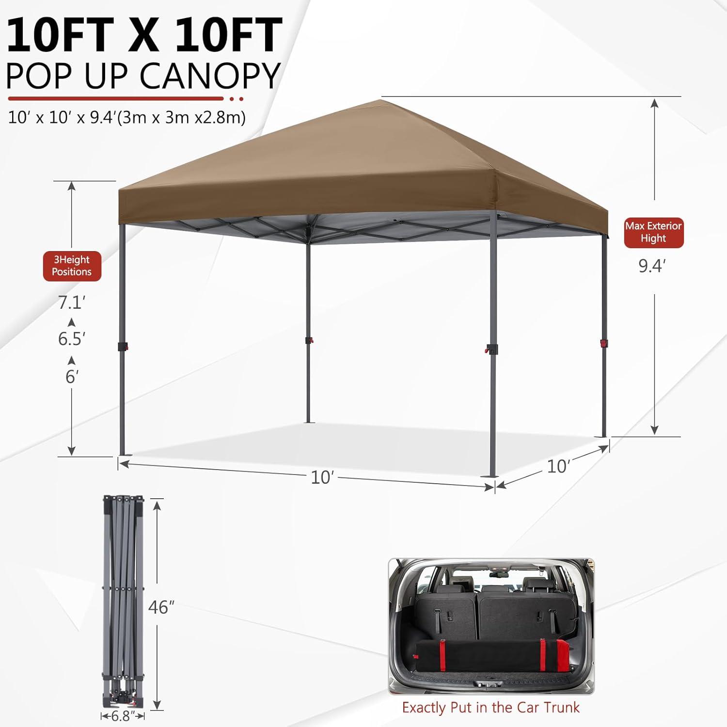 Khaki 10x10 Outdoor Pop-Up Canopy Tent with Sandbags