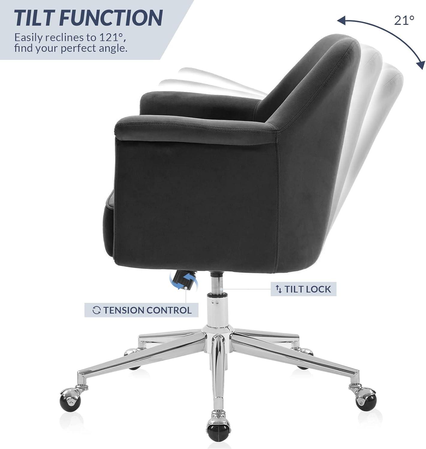 BELLEZE Modern Upholstered Velvet Desk Chair, Rolling Swivel Office Or Vanity Seating, Stylish Comfy Armchair With Easily Adjustable Height - Peyton (Blue)