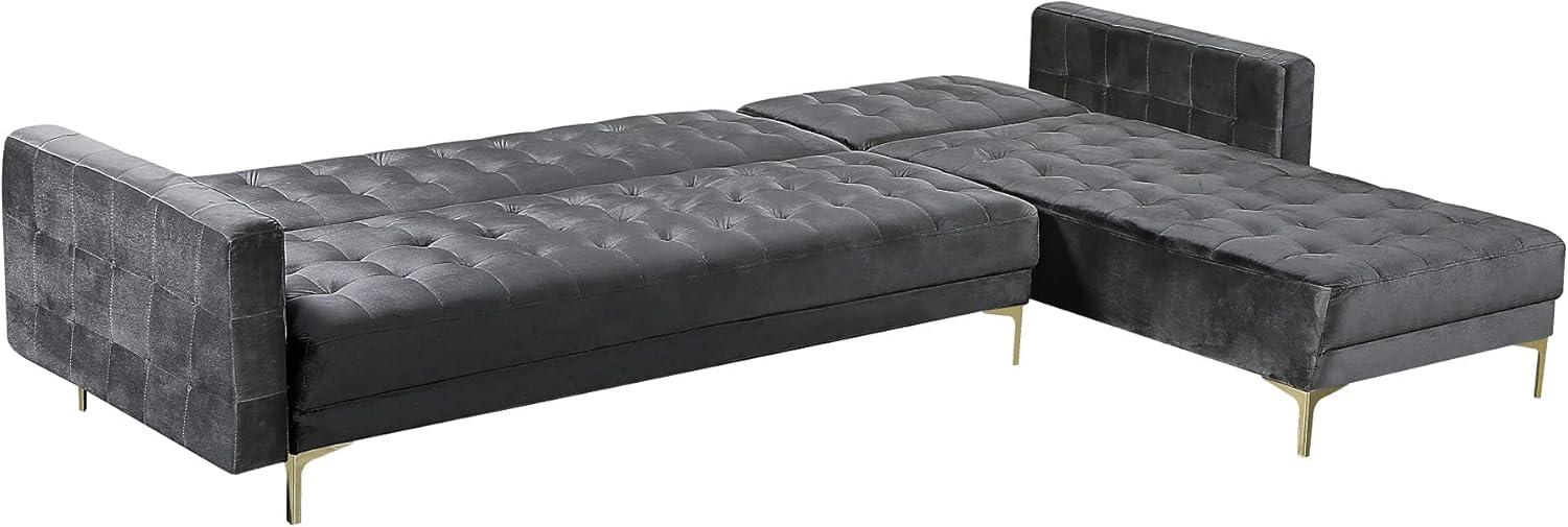 Luxurious Gray Velvet Tufted Sectional with Gold Metal Legs