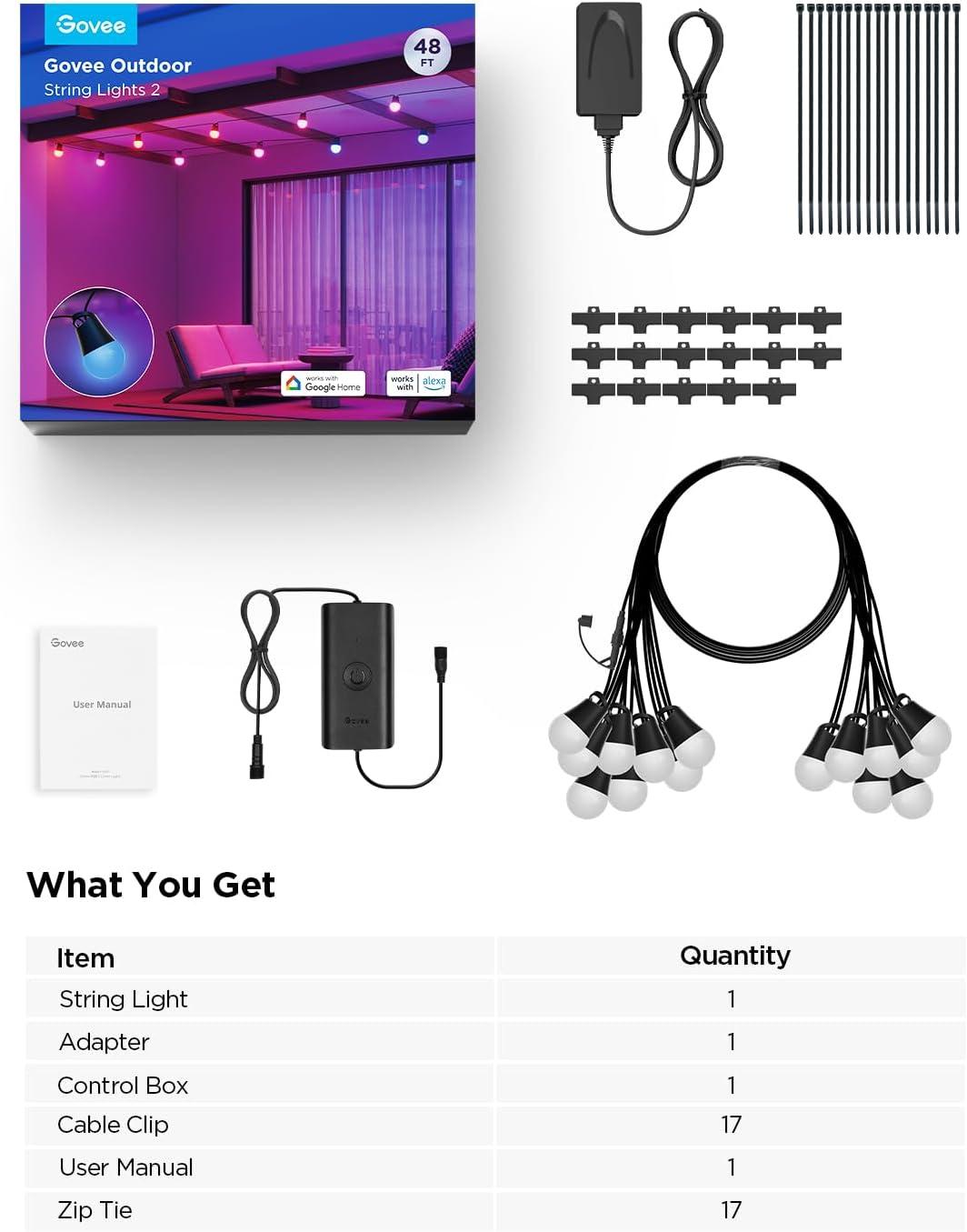 48ft Multicolor LED Outdoor String Lights with App Control