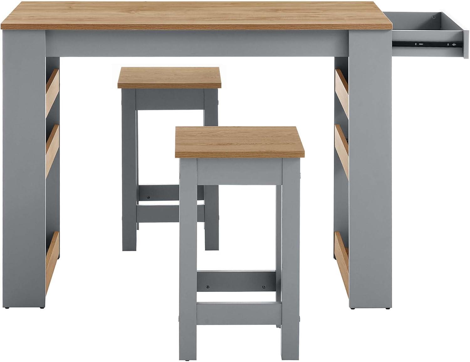 Galley 3-Piece Kitchen Island And Stool Set In Oak Gray