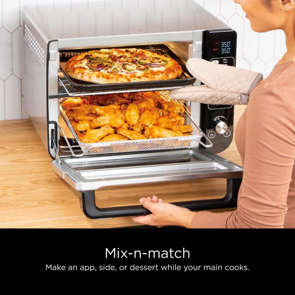 Ninja® 12-in-1 Double Oven with FlexDoor, FlavorSeal & Smart Finish, Rapid Top Convection and Air Fry Bottom , Bake, Roast, Toast, Air Fry, Pizza and More