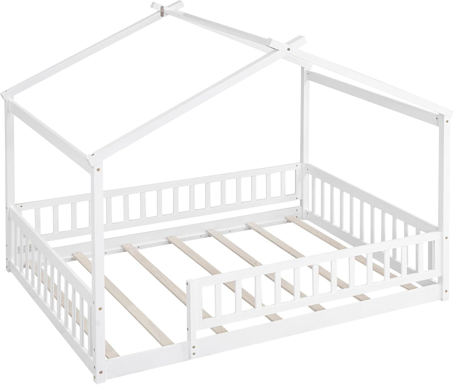 White Pine Full House Bed Frame with Slats and Rails