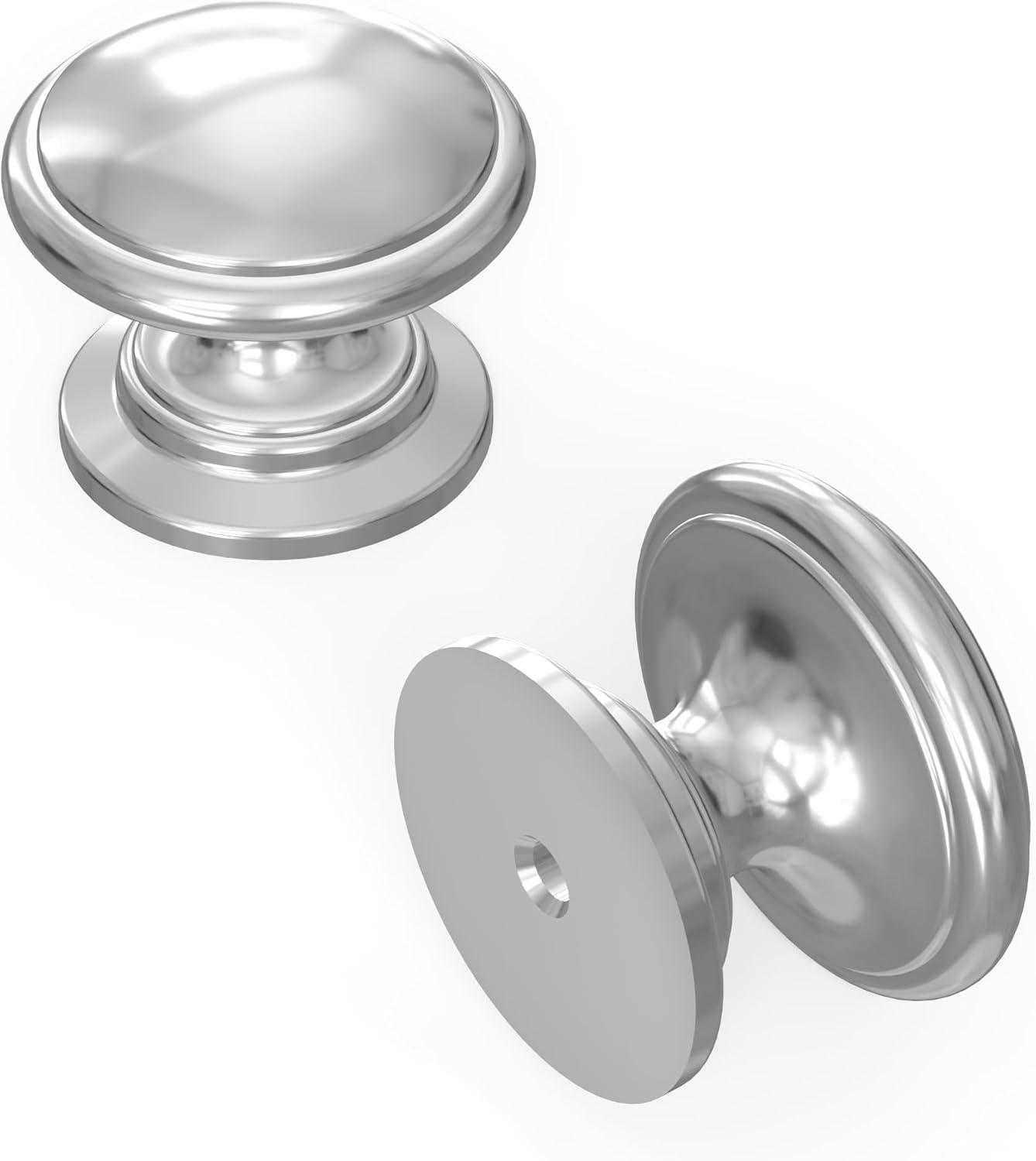 Polished Chrome Round Cabinet Knob with Mounting Hardware