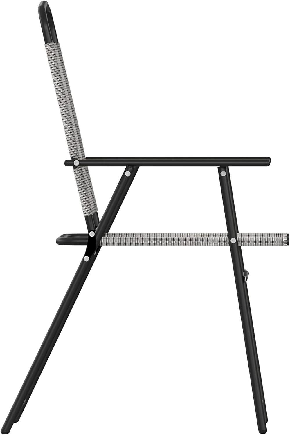 Flash Furniture Set of 2 Mystic Folding Patio Sling Chairs, Outdoor Textilene Lawn Chairs with Armrests in Gray