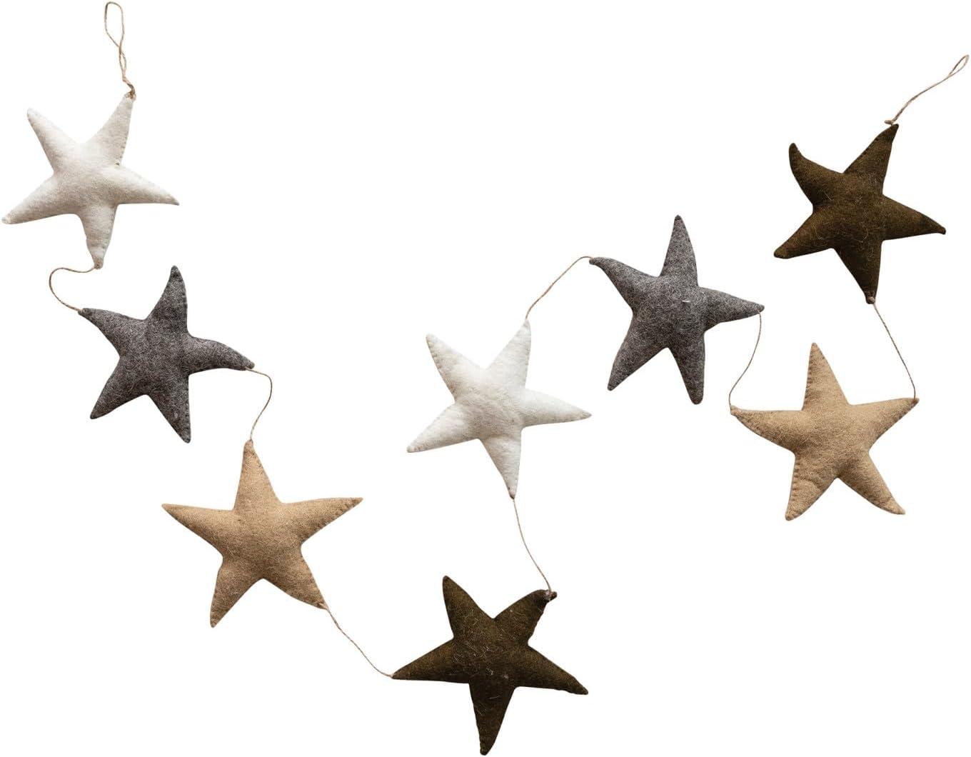 Handmade Wool Felt Star Garland with Jute Cord, 72 Inches