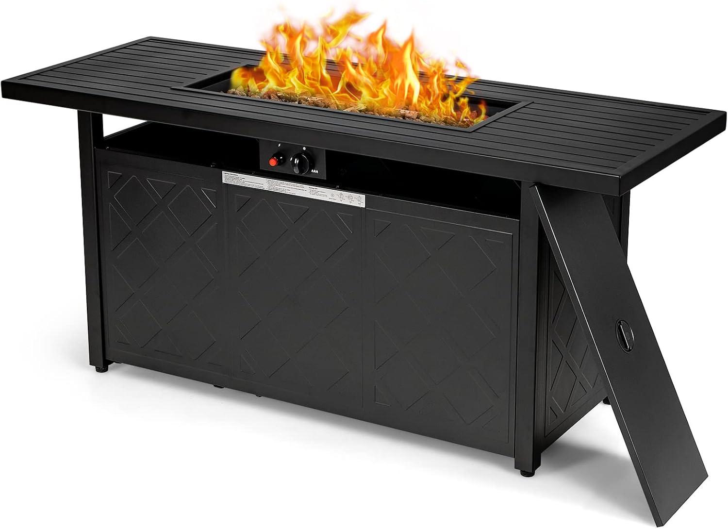 DEXTRUS 57 Inch Propane Outdoor Firetable 50000 BTU Gas Fire Pit with Ignition Systems for Patio Garden Backyard (Black)