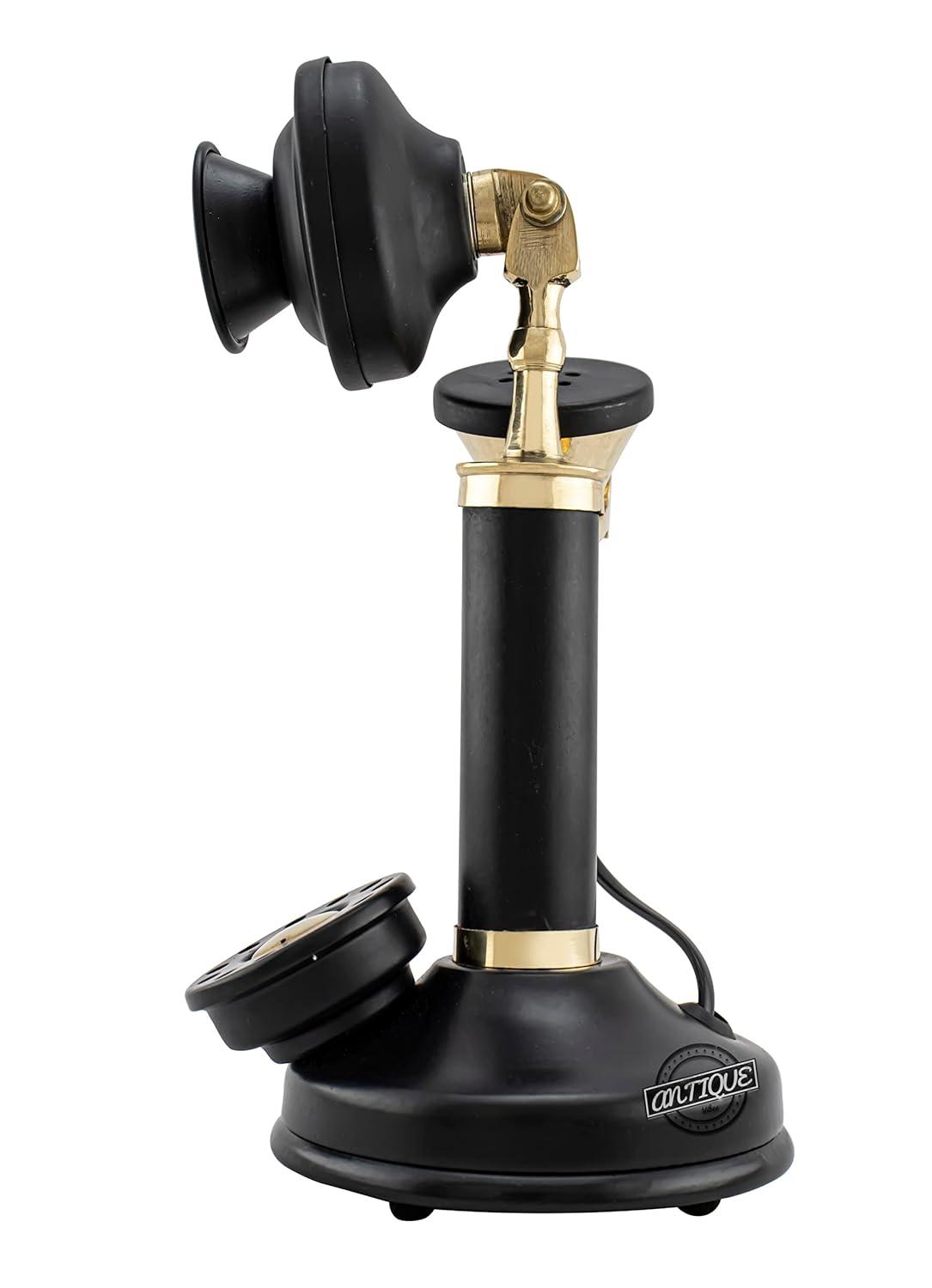 Antique Decor Candlestick Telephone Non-Working Rotary Dial Home Decor Desktop Shelf Decor (Black-Shining)