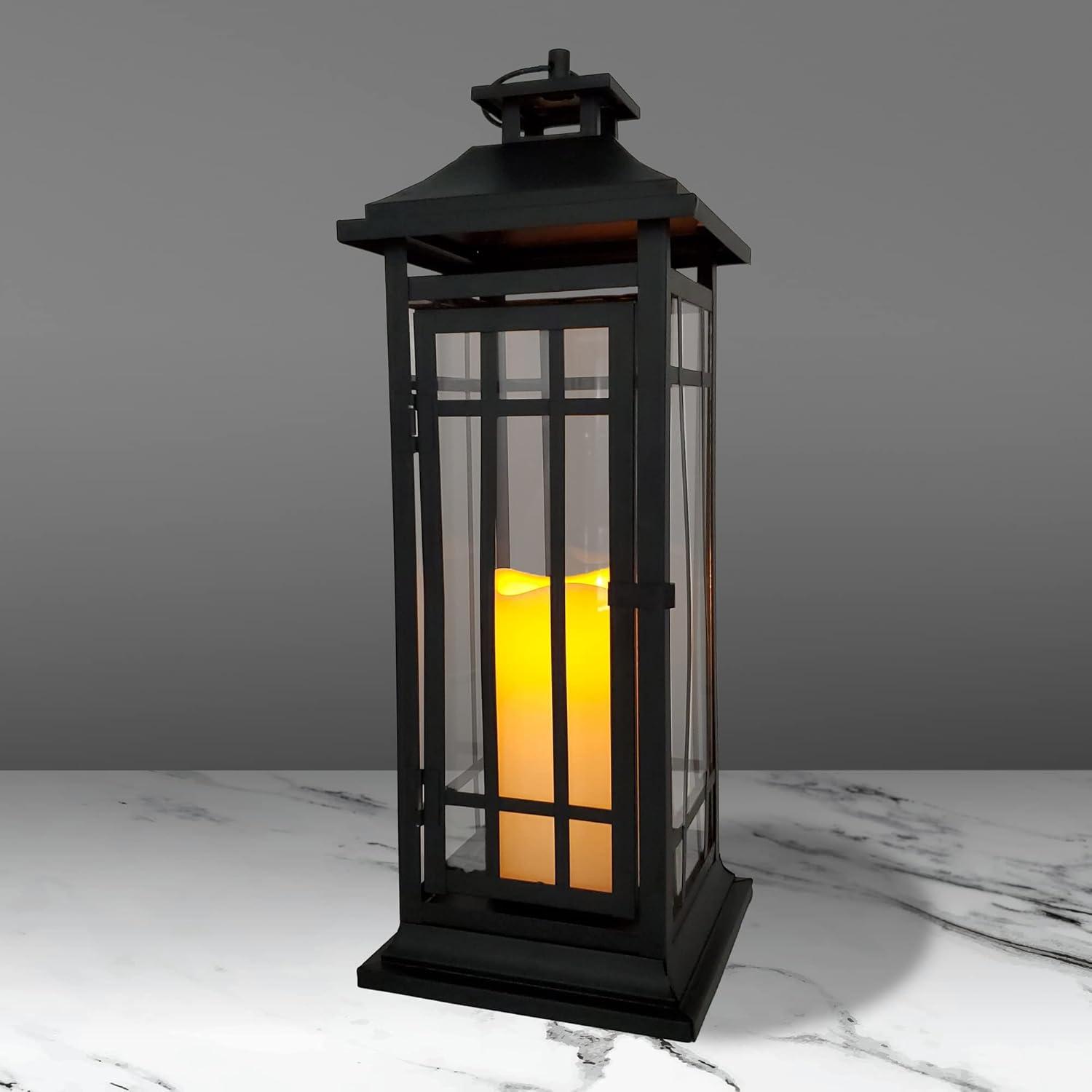 Battery-Operated Metal Lantern with LED Candle